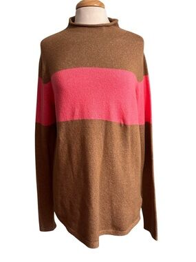 Old Navy Camel and Hot Pink Color Block Roll Neck Sweater Medium Tall